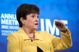 Giám đốc điều hành Quỹ Tiền tệ Quốc tế (IMF) Kristalina Georgieva tại trụ sở IMF ở Hoa Thịnh Đốn hôm 10/10/2022. (Ảnh: Drew Angerer/Getty Images)