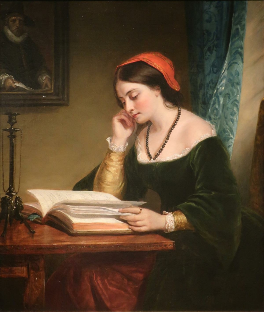 Bức tranh “The Fair Student (Girl Reading),” của họa sĩ Daniel Huntington vẽ năm 1858. Sơn dầu trên vải canvas. Học viện Thiết kế Quốc gia, New York. (Ảnh: Tài liệu công cộng)