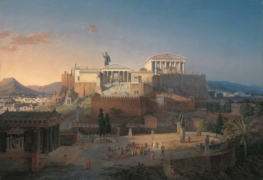 Sự tái thiết của Thành Acropolis và Tòa án tối cao Areopagus ở Athens, Hy Lạp. Bức tranh “The Acropolis at Athens” (Thành Acropolis ở Athens), năm 1846, của họa sĩ Leo von Klenze. Sơn dầu trên vải canvas. Bộ sưu tập tranh của tiểu bang Bavaria, Munich. (Ảnh: Tài liệu công cộng)