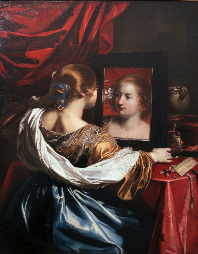 Bức tranh “Vanity” (Tính Tự phụ) của họa sĩ Nicolas Régnier, vẽ khoảng năm 1626. Sơn dầu trên vải canvas. Bảo tàng Mỹ thuật Lyon, nước Pháp. (Ảnh: Tài liệu công cộng)