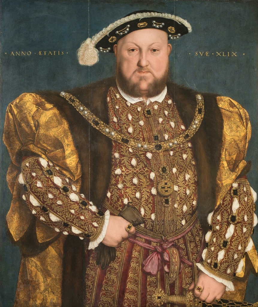 Chân dung Vua Henry VIII của Anh quốc, năm 1540, họa sĩ Hans Holbein con. Sơn dầu trên bảng gỗ. Phòng trưng bày nghệ thuật cổ đại quốc gia, Rome. (Ảnh: Tài liệu công cộng)