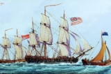 Dưới sự chỉ huy của thuyền trưởng Abraham Whipple, tàu Columbus mang theo thuyền hai buồm Lord Lifford của Anh, khi đang hoạt động ngoài khơi bờ biển New England năm 1776. Tranh của họa sĩ W. Nowland Van Powell. (Ảnh: Tài liệu công cộng)