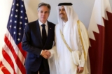 Ngoại trưởng Hoa Kỳ Antony Blinken gặp Thủ tướng và Ngoại trưởng Qatar Mohammed bin Abdulrahman Al Thani tại một khách sạn vào một trong các ngày họp, ở Amman, Jordan, hôm 04/11/2023. (Ảnh: Jonathan Ernst/Pool/Reuters)