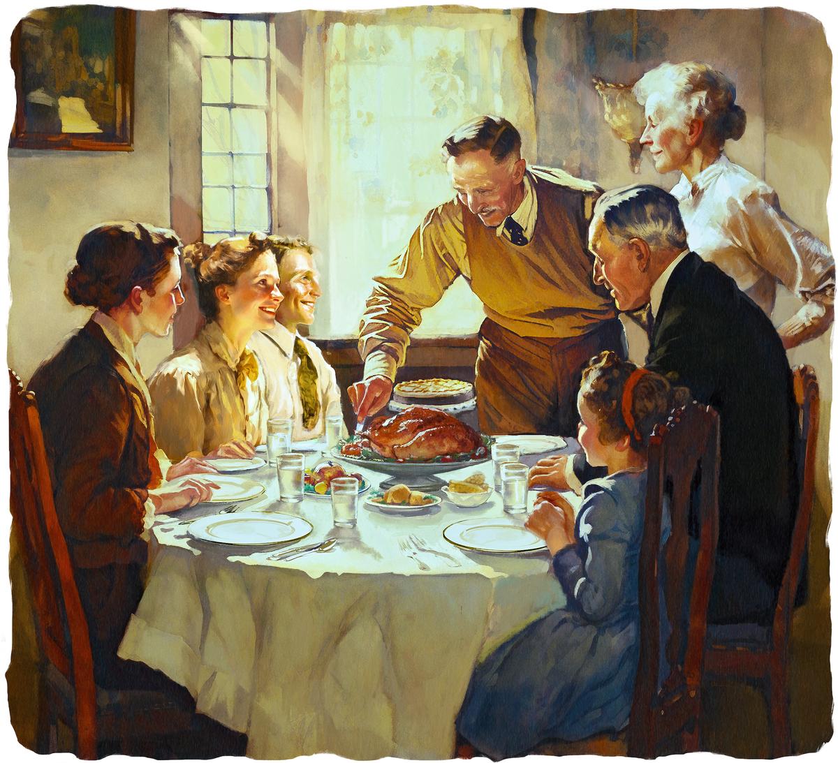 Cũng như nhiều thế hệ đi trước, một gia đình cùng nhau thưởng thức bữa tối ngày Lễ Tạ Ơn. (Ảnh: Biba Kayewich)