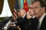 Tổng thống Joe Biden quan sát tại cuộc gặp với lãnh đạo Trung Quốc Tập Cận Bình trong tuần lễ diễn ra cuộc họp các nhà lãnh đạo Diễn đàn Hợp tác Kinh tế Châu Á-Thái Bình Dương (APEC) ở Woodside, California, hôm 15/11/2023. (Ảnh: Brendan Smialowski/AFP qua Getty Images)