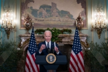 Tổng thống Joe Biden có bài diễn văn trong một cuộc họp báo tại dinh thự Filoli ở Woodside, California, hôm 15/11/2023. (Ảnh: Kent Nishimura/Getty Images)