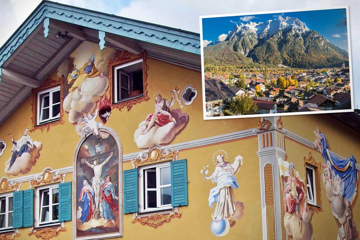 Thị trấn Mittenwald sống động với những bức tranh từ những năm 1700 vẽ các thiên sứ và vị thánh trên thiên đàng