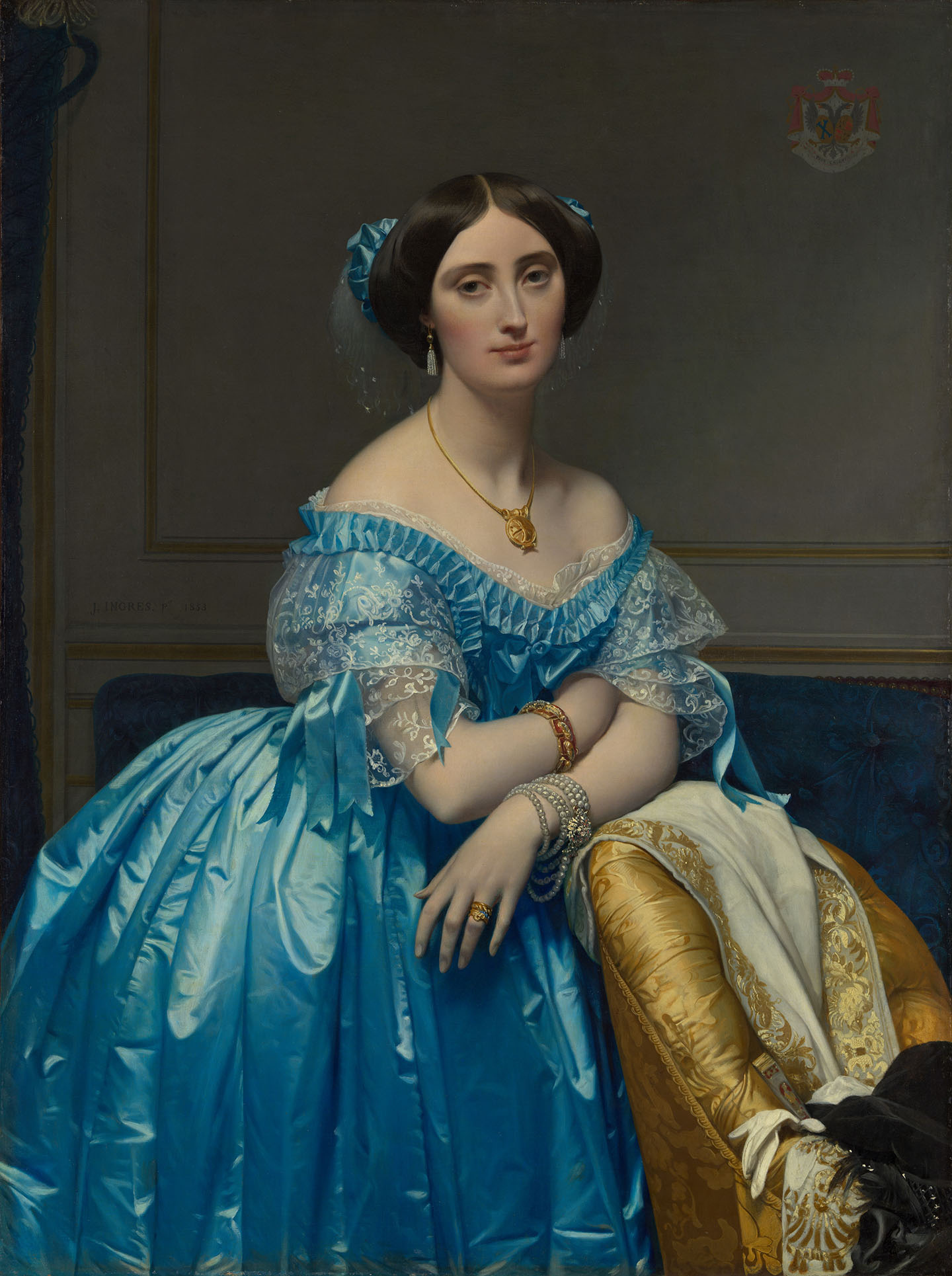Bức chân dung “Joséphine-Eléonore-Marie-Pauline de Galard de Brassac de Béarn (1825–1860), Princesse de Broglie” (Joséphine-Eléonore-Marie-Pauline de Galard de Brassac de Béarn (1825–1860), Công chúa de Broglie) của danh họa Jean Auguste Dominique Ingres, năm 1851–1853. Tranh sơn dầu trên vải canvas; kích thước: 47 3/4 inch x 35 3/4 inch (~ 121 cm x 91 cm). Bảo tàng Nghệ thuật Metropolitan, Thành phố New York. (Ảnh: Tài liệu công cộng)