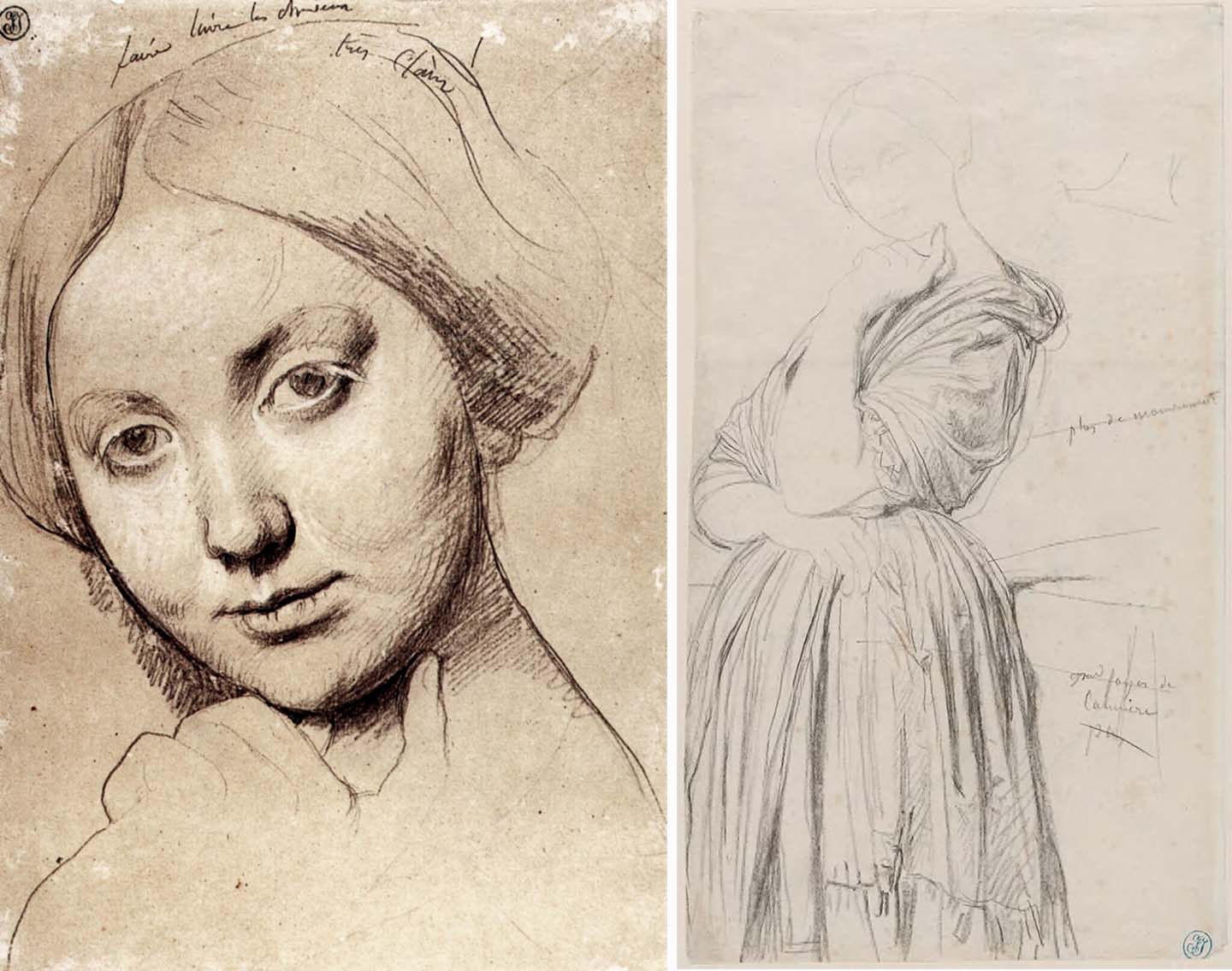 Các nghiên cứu cho bức chân dung Nữ bá tước D Haussonville được danh họa Jean-Auguste-Dominique Ingres thực hiện từ năm 1842−1845. Tranh vẽ bằng than chì và phấn đen trên giấy màu kem được dán lên một tờ giấy làm từ cây dâu tằm. (Ảnh: Art Renewal Center)