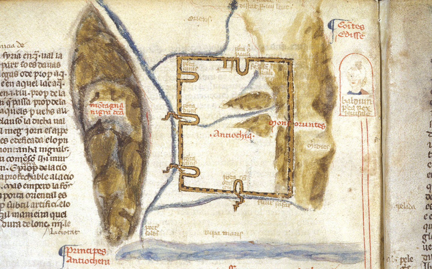 Một phần tấm bản đồ thành cổ Antioch, thế kỷ 14, của sử học gia Paolino Veneto. (Ảnh: Thư viện Anh/ CC BY-SA 4.0 DEED )