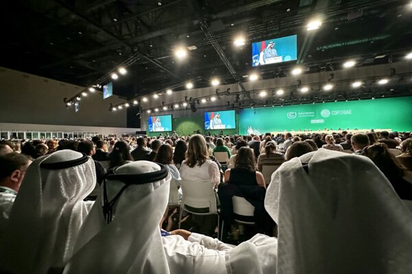 Những người tham gia tham dự phiên họp toàn thể COP28 tại hội nghị thượng đỉnh về khí hậu của Liên Hiệp Quốc ở Dubai, hôm 13/12/2023. (Ảnh: Giuseppe Cacace/AFP qua Getty Images)
