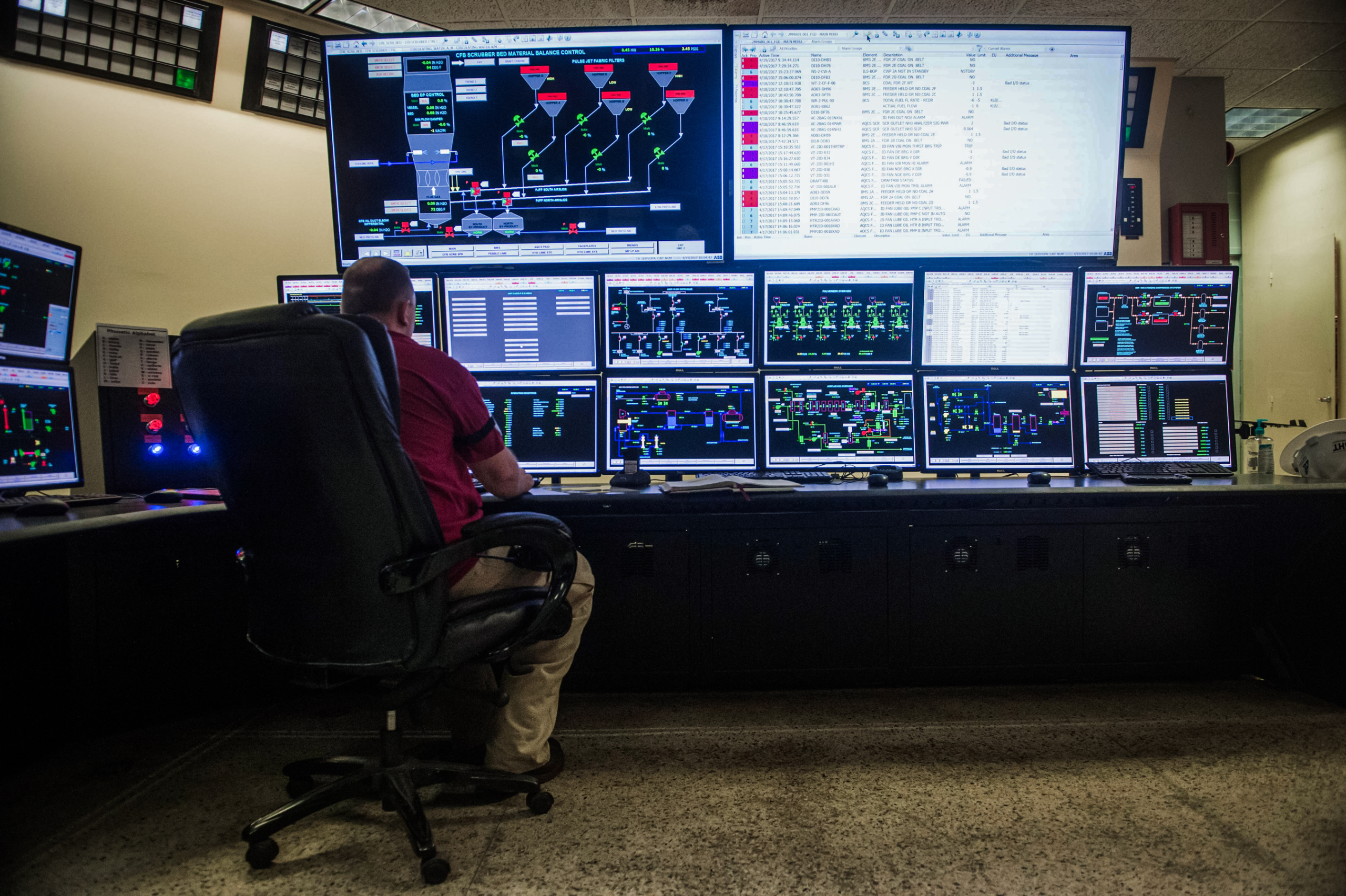 Một người đàn ông làm việc trong phòng điều khiển của nhà máy điện John Sherman Cooper thuộc Hợp tác xã Điện lực East Kentucky gần Somerset, Kentucky, hôm 19/08/2017. (Ảnh: Nicholas Kamm/AFP qua Getty Images)
