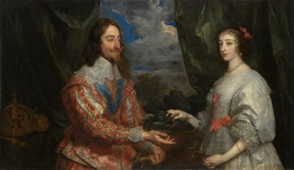 Bức tranh “Charles I and Henrietta Maria Holding a Laurel Wreath” (Vua Charles Đệ nhất và Hoàng hậu Henrietta Maria cầm vòng nguyệt quế) của họa sĩ Anthony van Dyck, năm 1632. Sơn dầu trên vải canvas. Lâu đài và Khu vườn của Tổng Giám mục, Kromeriz, Cộng hòa Czech. (Ảnh: Tài liệu công cộng)