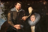 Tác phẩm “Rubens and Isabella Brandt, the Honeysuckle Bower” (Rubens và Isabella Brandt, cùng cây kim ngân hoa) (tranh đã cắt cúp) vào khoảng năm 1609–1610, của họa sĩ Peter Paul Rubens. Sơn dầu trên vải canvas; kích thước: 5 3/4 feet x 4 1/2 feet (~154cm x 123cm). Bảo tàng Nghệ thuật Alte Pinakothek, Munich. (Ảnh: Tài liệu công cộng)