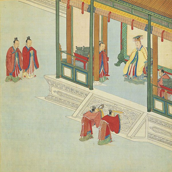 Chu Văn Vương trong bức “Đế Vương đạo thống vạn niên đồ” của Cừu Anh thời nhà Minh. (Ảnh: Tài sản công)