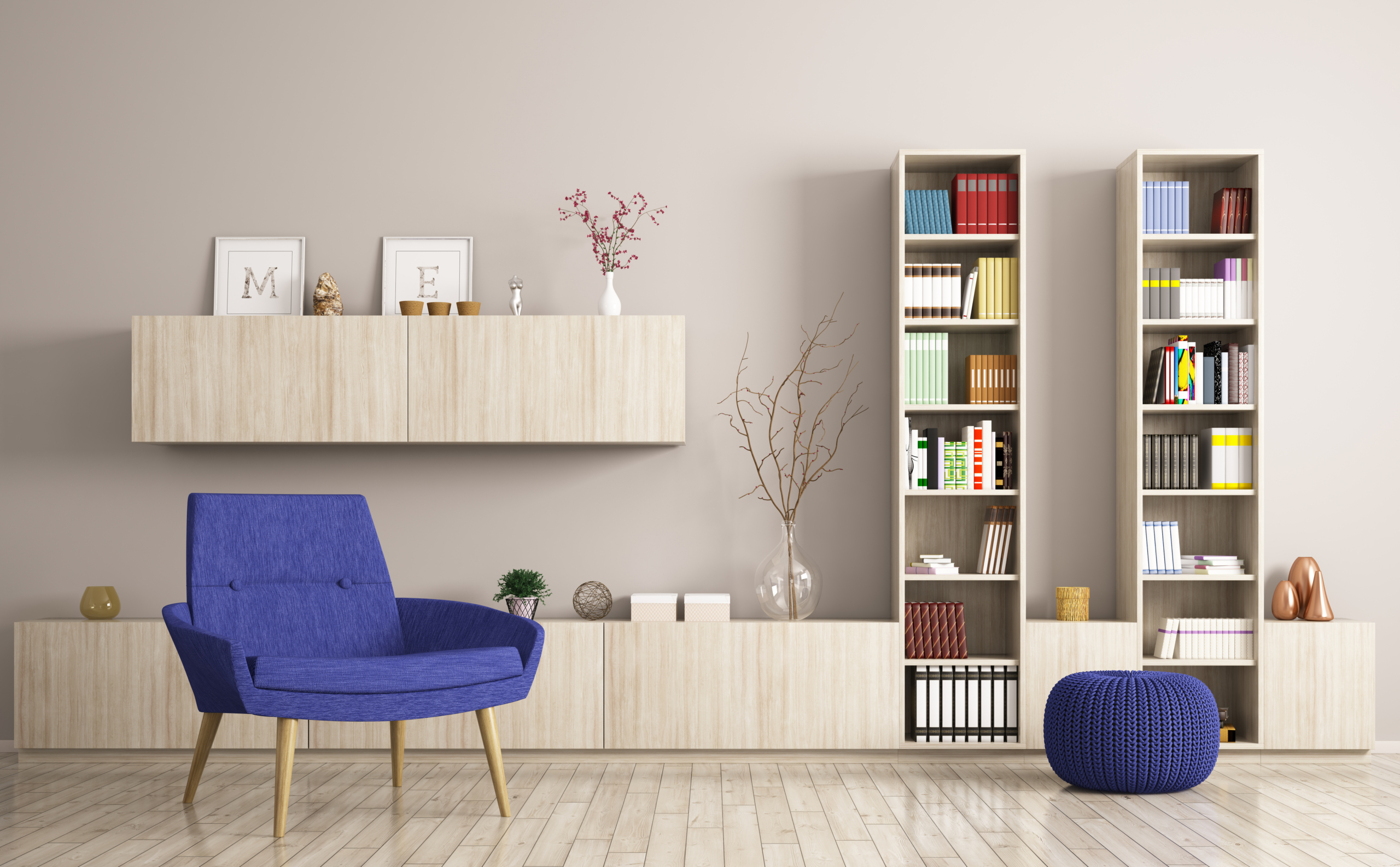 Thiết kế tủ đựng đồ hoặc giá sách cho căn phòng để có thể tận dụng không gian tốt hơn. (Ảnh: Shutterstock)