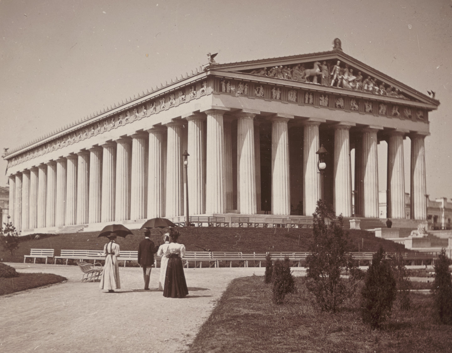Công trình đền Parthenon nguyên gốc tại thành phố Nashville trong Triển lãm Kỷ niệm 100 năm tiểu bang Tennessee năm 1897. Thư viện Quốc hội. (Ảnh: Tài liệu công cộng)