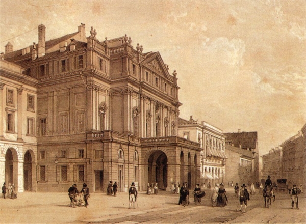 Một tác phẩm về nhà hát Teatro alla Scala ở thế kỷ 19 . (Ảnh: Tài liệu công cộng)
