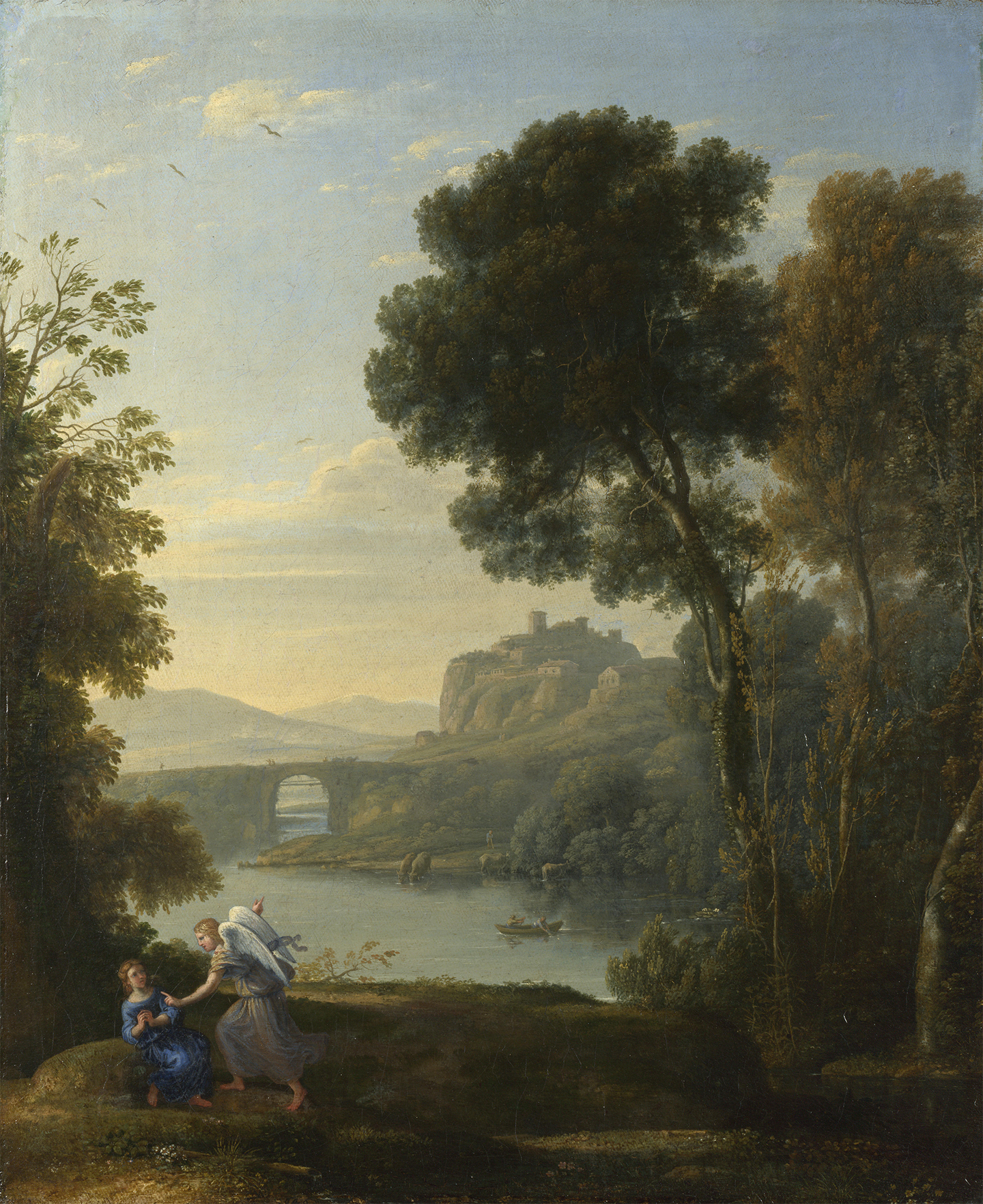 Bức tranh “Landscape With Hagar and the Angel” (Phong Cảnh có Nàng Hagar và Thiên Sứ), năm 1646, của họa sĩ Claude Lorrain. Sơn dầu trên vải canvas; 20 1/2 inch x 16 1/2 inch (cao 52cm x rộng 42cm). Phòng Trưng bày Quốc gia, London. (Ảnh: Tài liệu công cộng)