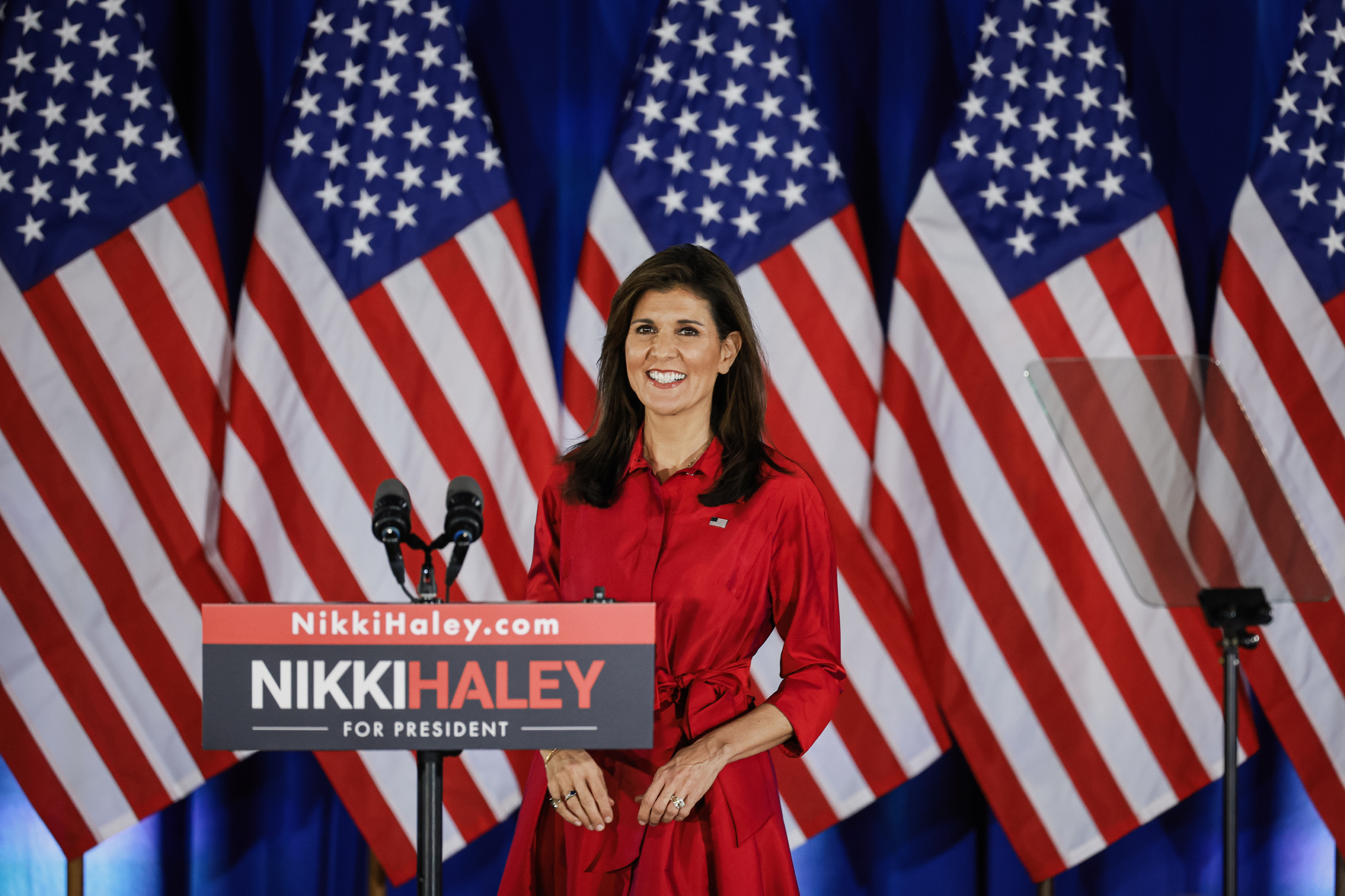 Ứng cử viên tổng thống của Đảng Cộng Hòa, cựu Đại sứ Liên Hiệp Quốc Nikki Haley nói tại sự kiện trong cuộc họp bầu của bà ở West Des Moines, Iowa, hôm 15/01/2024. (Ảnh: Joe Raedle/Getty Images)