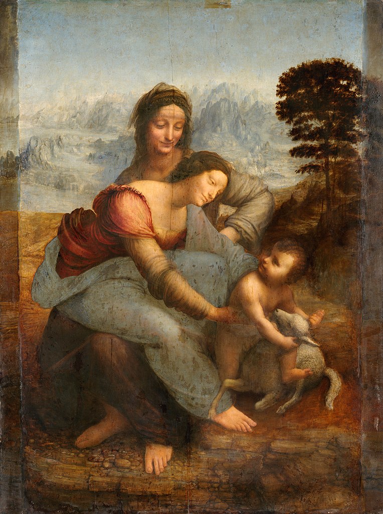 Bức “Đức Mẹ đồng trinh và Chúa hài đồng với Thánh Anne” (The Virgin and Child with St. Anne) của Leonardo da Vinci, vẽ năm 1510~1513, 168×130cm, lưu trữ tại Bảo tàng Louvre, Paris, Pháp. (Ảnh: Tài sản công)