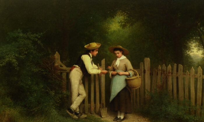 Lịch sử đã lưu lại những câu chuyện về các cặp đôi dành cho nhau tình yêu cao cả. Tác phẩm “A Lover’s Token” (Biểu hiện của một người đang yêu), năm 1830, họa sĩ Charles Moreau. (Ảnh: Art Renewal Center)