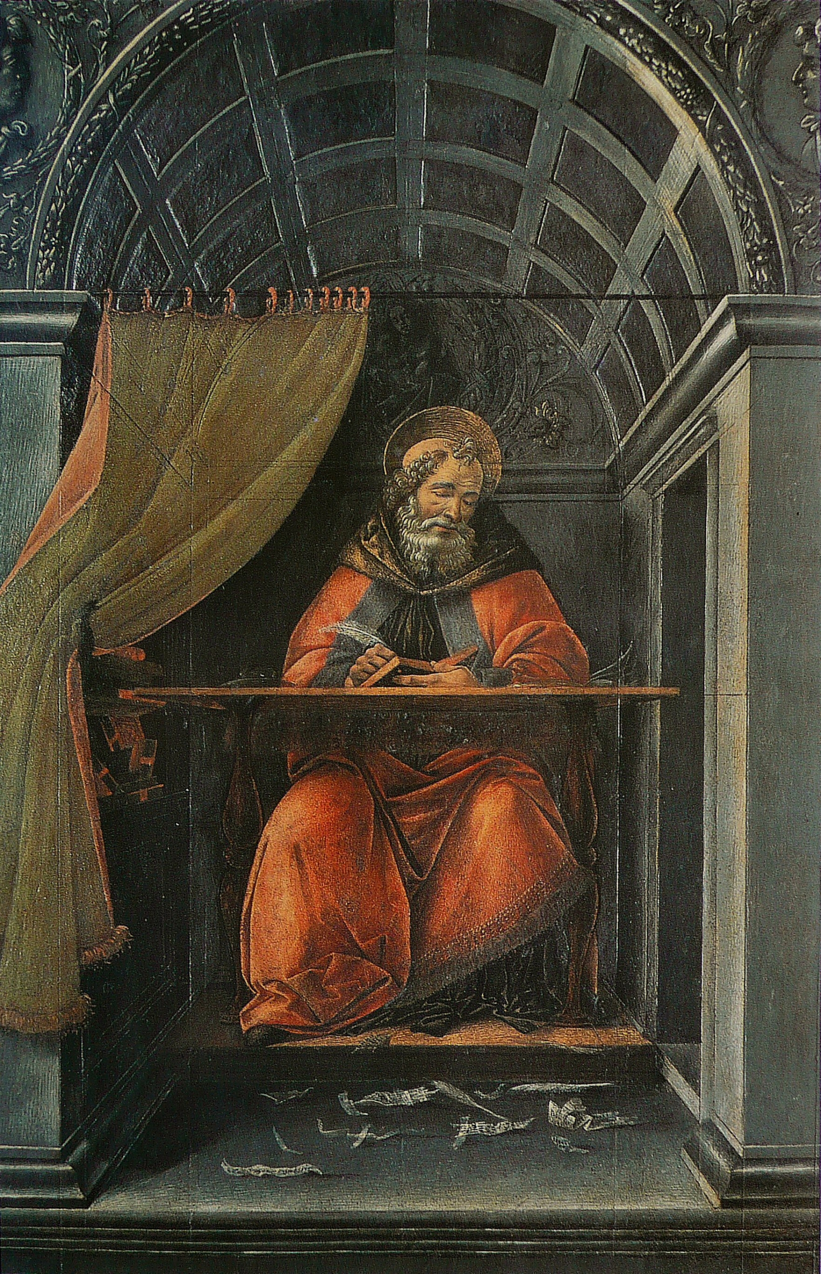 Tác phẩm “St. Augustine in His Cell” (Thánh Augustine trong gian phòng nhỏ), của danh họa Sandro Botticelli, vẽ giữa năm 1490 và 1494. Màu keo tempera trên khung. Phòng trưng bày Uffizi, Florence, Ý. (Ảnh: Tài liệu công cộng)