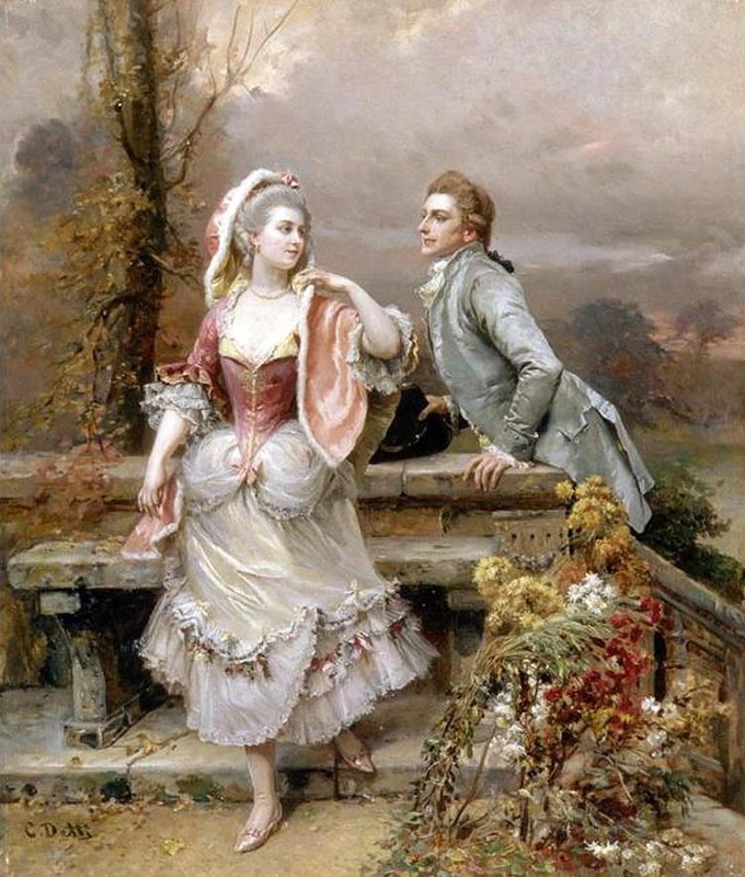 Ai có thể giải thích được sức hút này? Tác phẩm “Lovers in a Garden” (Đôi tình nhân trong vườn) của họa sĩ Cesare-Auguste Detti. (Ảnh: Art Renewal Center)
