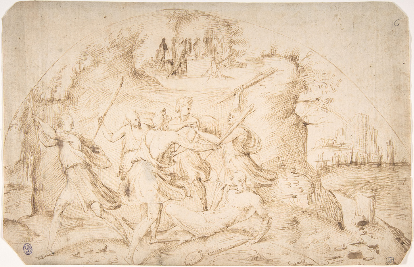 Tác phẩm “The Age of Iron” (Thời đại đồ sắt), được cho là của nghệ sĩ Alonso Berruguete, vẽ vào khoảng những năm 1520 – 1530. Bút và mực nâu; kích thước: 8 inch x 12 ⅜ inch (~20cm x 31cm). Bảo tàng Nghệ thuật Metropolitan, thành phố New York. (Ảnh: Tư liệu công cộng)
