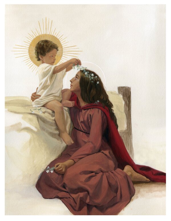 Bức tranh “Christ and Mary” (Đấng Christ và Đức Mẹ), năm 2017, của họa sĩ Bernadette Carstensen. Màu gouache trên giấy; 28 cm x 35.6 cm. (Ảnh: Bernadette Carstensen)