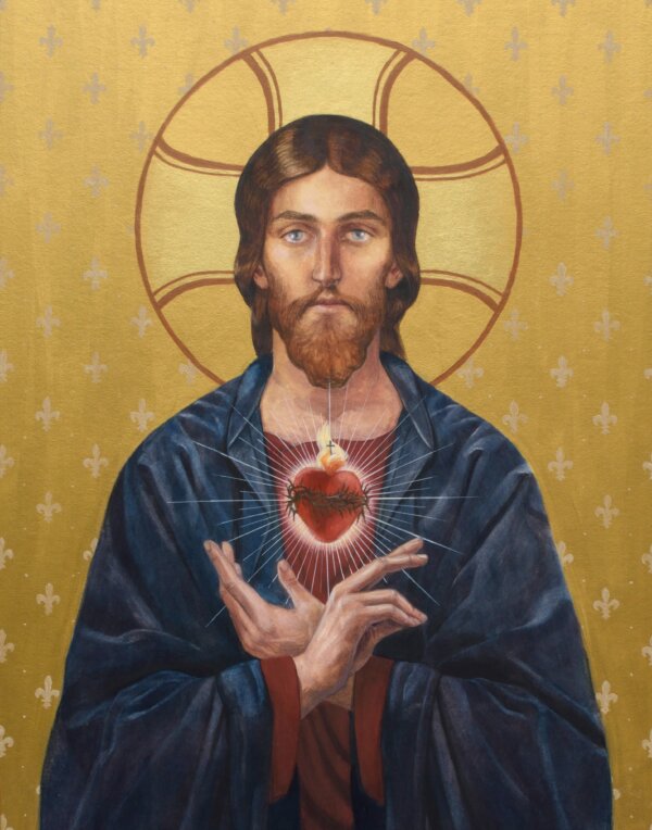 Bức tranh “Sacred Heart” (Thánh Tâm), năm 2014, của họa sĩ Bernadette Carstensen. Màu nước và sơn acrylic trên bảng minh họa; 46 cm x 61 cm. (Ảnh: Bernadette Carstensen)
