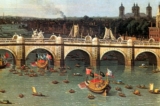 Vào năm 1717, một buổi biểu diễn âm nhạc chúc mừng trên sông Thames đã làm hài lòng người dân Anh quốc. Bức tranh “Westminster Bridge on Lord Mayor’s Day” (Cầu Westminster vào Ngày Thị Trưởng), năm 1746, của họa sĩ Canaletto. (Ảnh:Tài liệu công cộng)