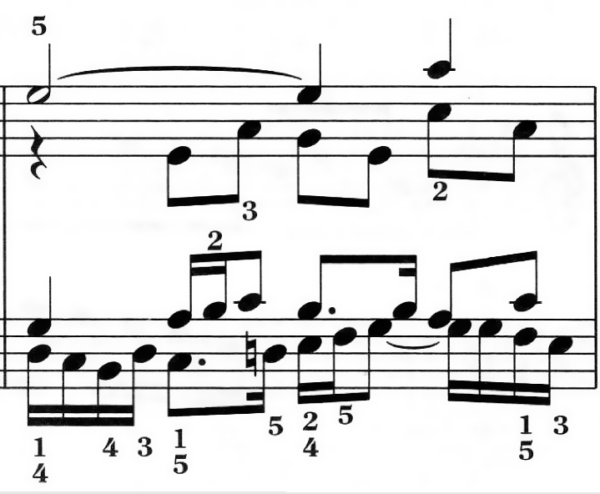 Một ô nhịp trong bản nhạc “Fugue No.17 in A flat” của nhà soạn nhạc J.S. Bach, BWV 862, từ Tuyển tập Das Wohltemperierte Clavier (Phần I), một ví dụ nổi tiếng về đối âm đa âm. (Ảnh: Tư liệu công cộng)