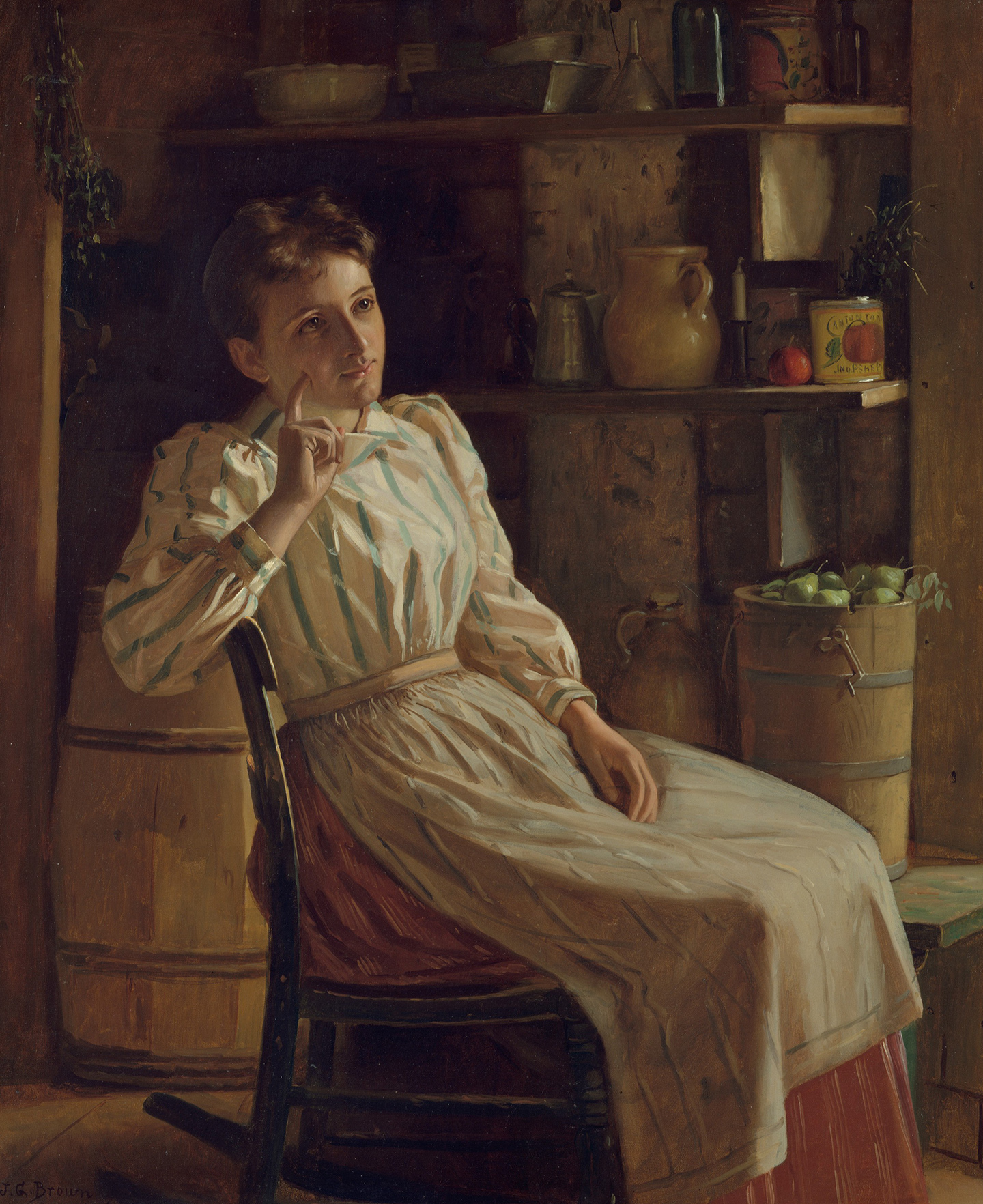 “Suy niệm,” khoảng 1900–1910, tranh của họa sĩ John George Brown. Sơn dầu trên canvas. Bảo tàng Nghệ thuật Metropolitan, Thành phố New York. (Ảnh: Tư liệu công cộng)