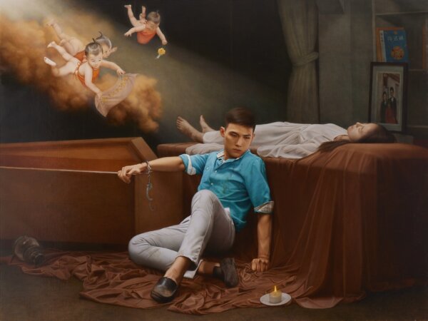 Tác phẩm “Merciful Encouragement” (Sự Khích Lệ Đầy Từ Bi) của họa sĩ Lâm Dụ Huyên. Sơn dầu trên vải canvas; 62 inch x 82 2/8 inch (~1.58m x 2.1m). (Ảnh: Cuộc thi Vẽ tranh Nhân vật Quốc tế NTD)