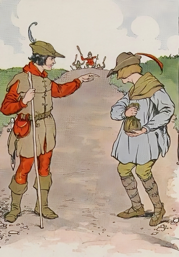 Tranh minh họa “Hai lữ khách và túi tiền” của họa sĩ Milo Winter, trích từ cuốn “Truyện Ngụ Ngôn Aesop dành cho Trẻ Em” (The Aesop for Children), năm 1919. (Ảnh: PD-US)