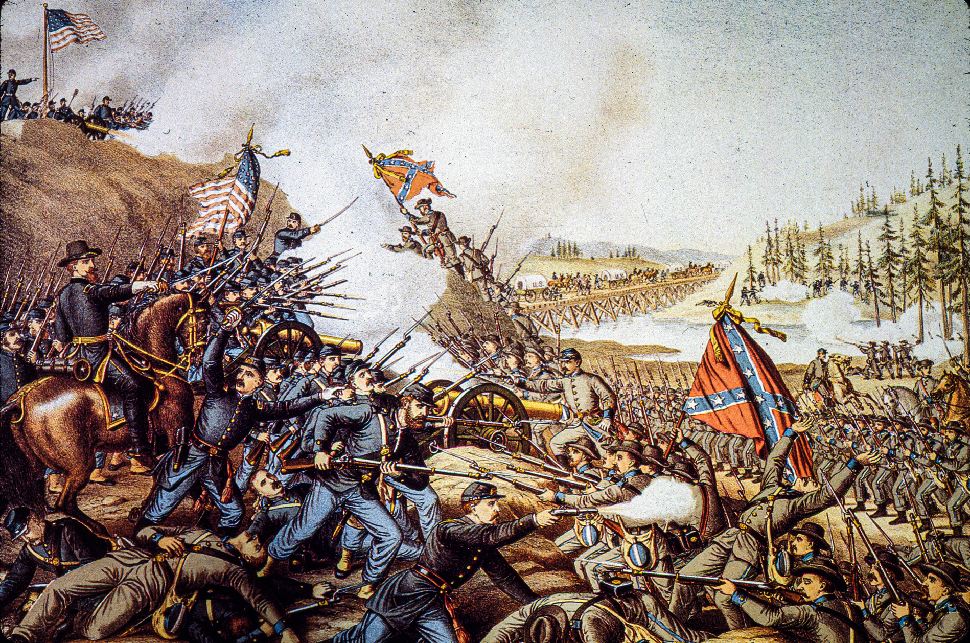 Quân đội Liên bang và Liên minh miền Nam chiến đấu trong Trận Franklin ở Tennessee vào ngày 30/11/1864. (Ảnh: MPI/Getty Images)