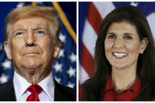 Cựu Tổng thống Donald Trump ở Atkinson, New Hampshire, hôm 16/01/2024; Cựu đại sứ Liên Hiệp Quốc Nikki Haley tại West Des Moines, Iowa, hôm 15/01/2024. (Ảnh: Brandon Bell; Joe Raedle/Getty Images)