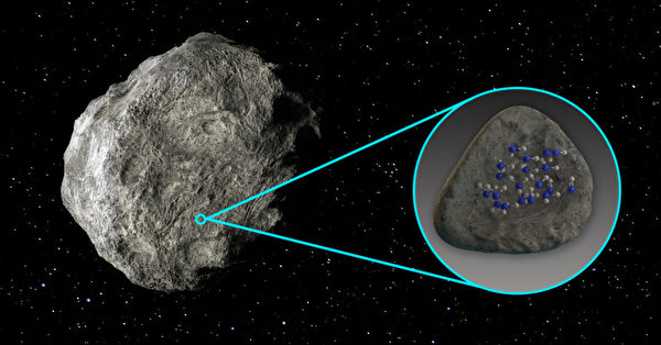 Hình minh họa một tiểu hành tinh chứa các phân tử nước trên bề mặt của nó. (Ảnh: NASA/Carla Thomas/Viện nghiên cứu Tây Nam)