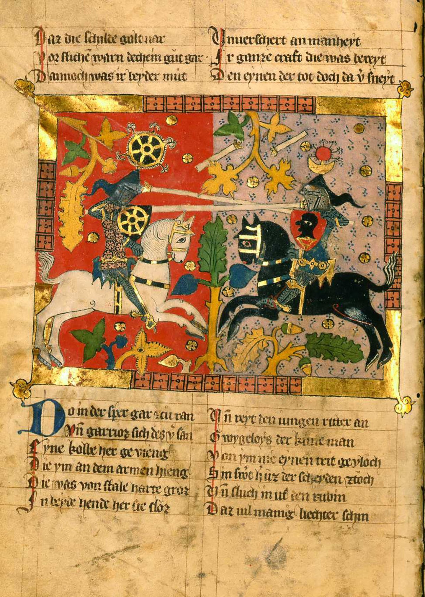 Bản thảo tiếng Đức mô tả chi tiết câu chuyện tình lãng mạn của anh hùng Wigalois thời Vua Arthur, năm 1372, tác giả Jan con Bruswick, theo ghi chép ở cuối sách (fol. \117v). Đại học Leiden, nước Đức. (Ảnh: Bộ sưu tập Thư viện Đại học Leiden/ CC BY 4.0 DEED)