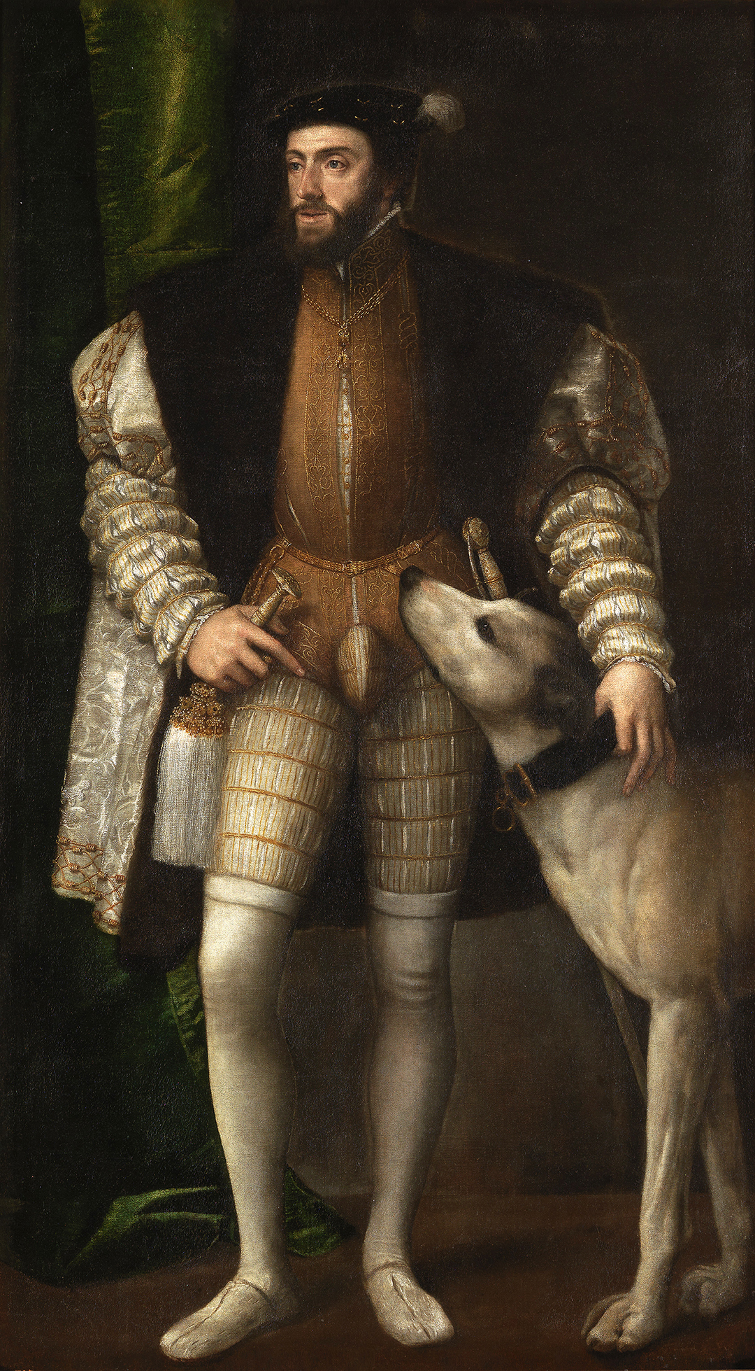 Bức tranh “Portrait of Charles V With a Dog” (Chân Dung Vua Charles V và Chú Chó Săn) của danh họa Titian, năm 1533. Sơn dầu trên vải canvas. Bảo tàng Prado, Madrid. (Ảnh: Tư liệu công cộng)