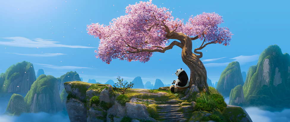 Bậc thầy kung fu Po (do tài tử Jack Black lồng tiếng) ngồi thiền dưới gốc cây trong “Kung Fu Panda 4.” (Ảnh: DreamWorks Animation)