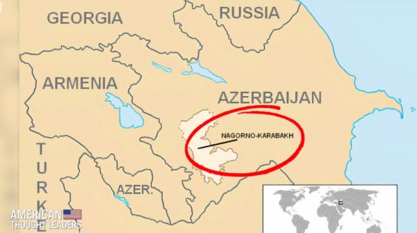 Vị trí của khu vực Nagorno-Karabakh. (Ảnh: Ảnh chụp màn hình/Epoch TV)