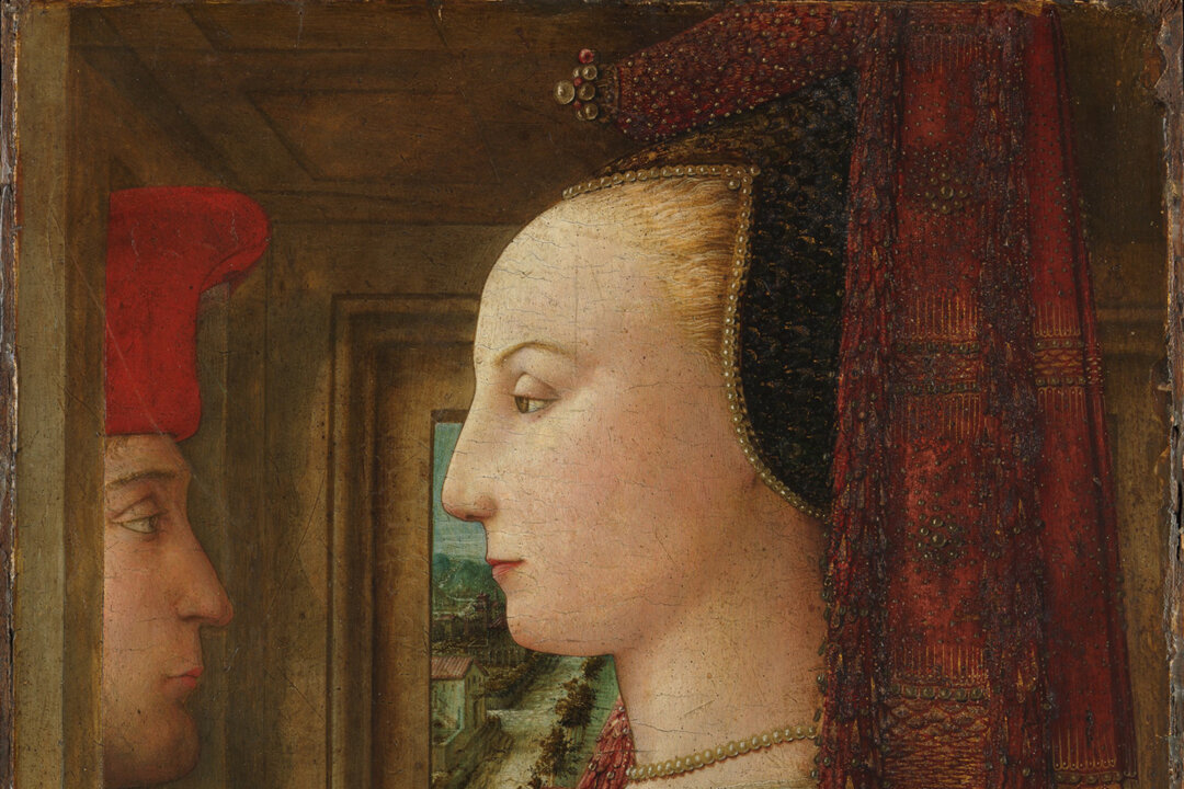 Chi tiết từ bức “Portrait of a Woman With a Man at a Casement” (Chân dung người phụ nữ và người đàn ông bên cửa sổ), họa sỹ Fra Filippo Lippi, khoảng năm 1440. (Ảnh: Tư liệu công cộng)