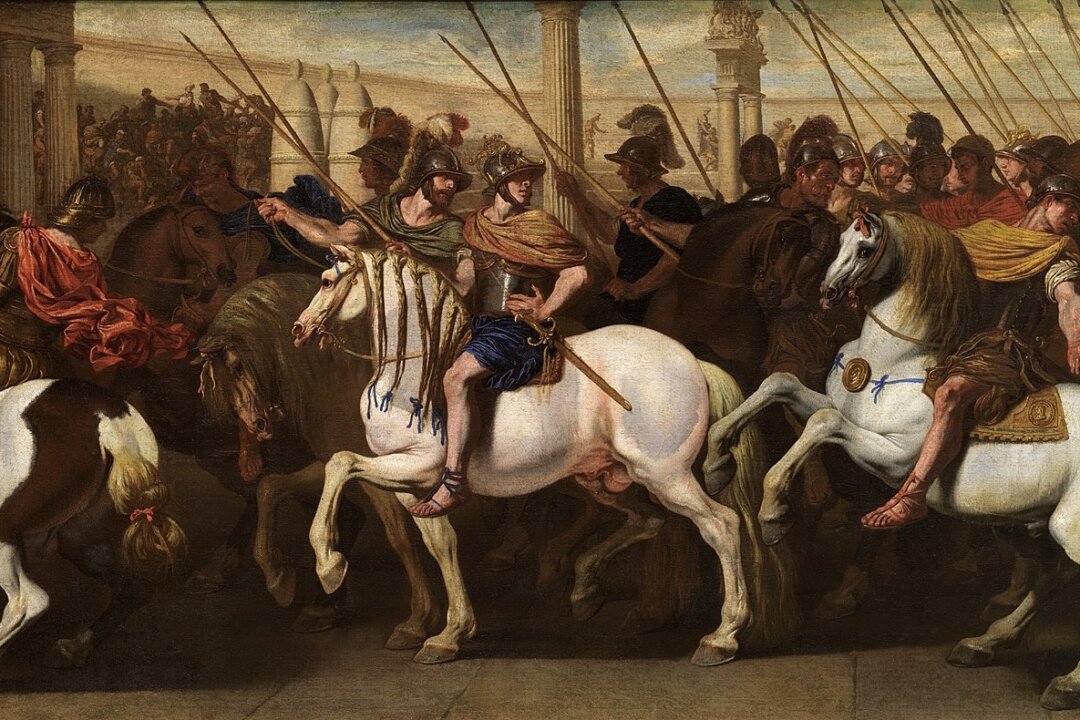 Bức tranh “Roman Soldiers in the Circus” (Những người lính La Mã trong rạp xiếc), năm 1640, họa sĩ Aniello Falcone. (Ảnh: Tư liệu công cộng)