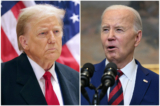 (Trái) Cựu Tổng thống Donald Trump tại New York, hôm 25/03/2024. (Phải) Tổng thống Joe Biden tại Phòng Roosevelt của Tòa Bạch Ốc, hôm 26/03/2024. (Ảnh: Michael M. Santiago/Getty Images;Pedro Ugarte/AFP qua Getty Images)