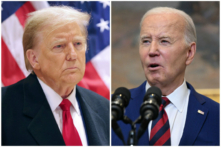 (Trái) Cựu Tổng thống Donald Trump tại New York, hôm 25/03/2024. (Phải) Tổng thống Joe Biden tại Phòng Roosevelt của Tòa Bạch Ốc, hôm 26/03/2024. (Ảnh: Michael M. Santiago/Getty Images;Pedro Ugarte/AFP qua Getty Images)