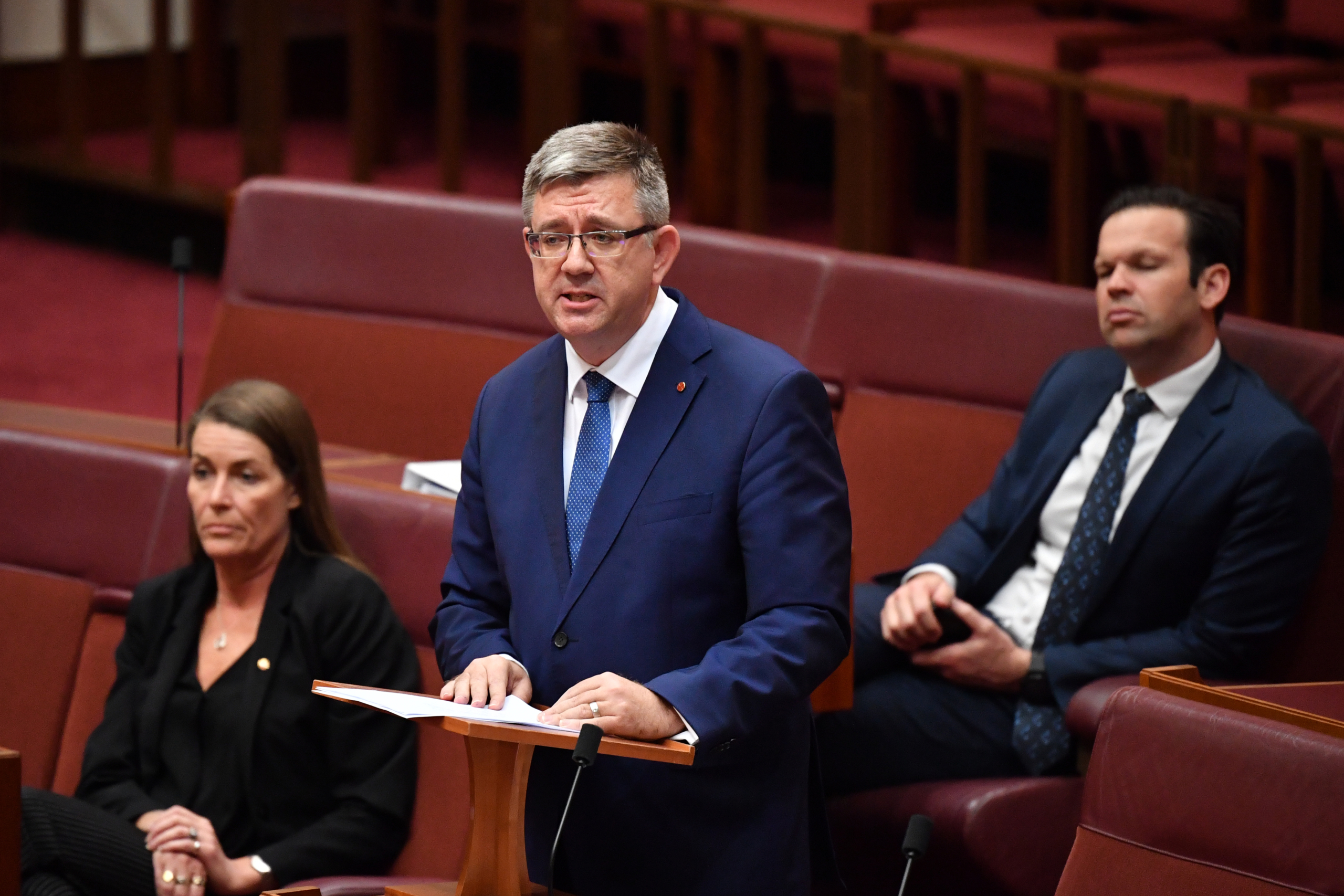 Thượng nghị sĩ Đảng Tự Do trung hữu Paul Scarr có bài diễn văn đầu tiên tại Phòng Thượng viện tại Tòa nhà Nghị viện ở Canberra, Úc vào ngày 10/09/2019. (Ảnh: AAP/Mick Tsikas)