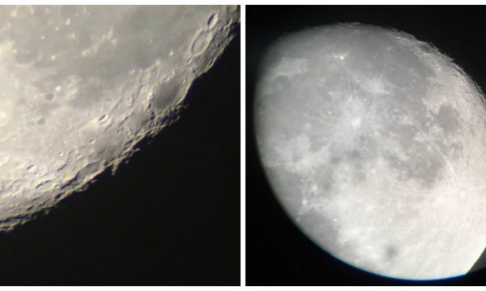 Hình ảnh Mặt Trăng nhìn qua kính viễn vọng. (Ảnh: Melanie Sun/The Epoch Times)