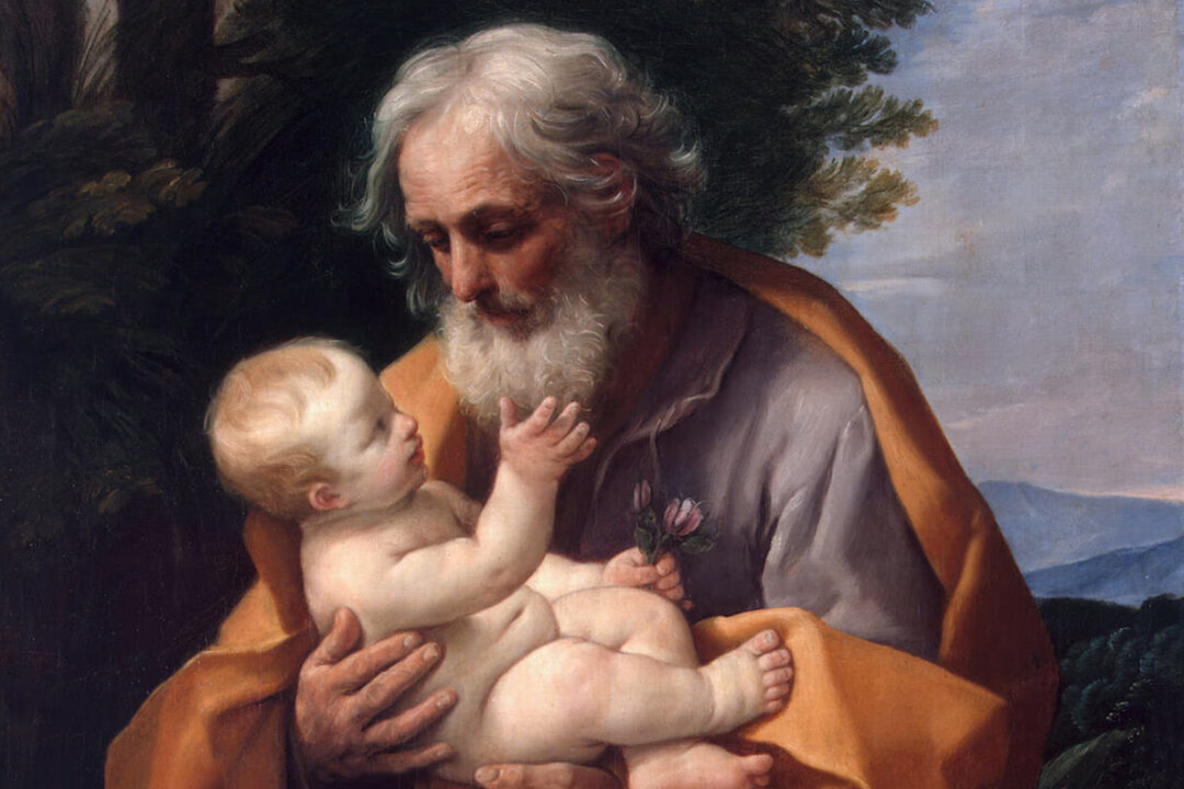 Một phần bức tranh “Saint Joseph With the Infant Jesus” (Thánh Joseph và Chúa Hài Đồng), khoảng năm 1635, của họa sỹ Guido Reni. (Ảnh: Tư liệu công cộng)